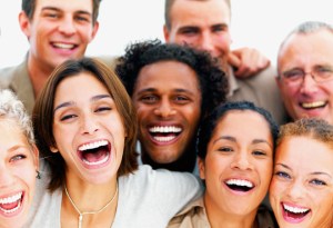 Closeup portrait of a group of business people laughing